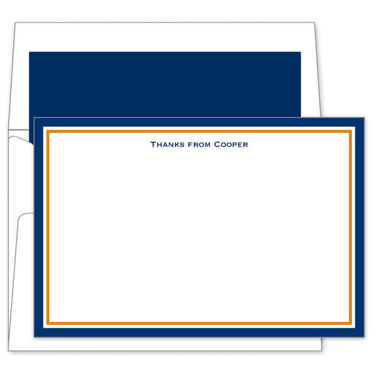 Border Navy and Orange Flat Note Cards
